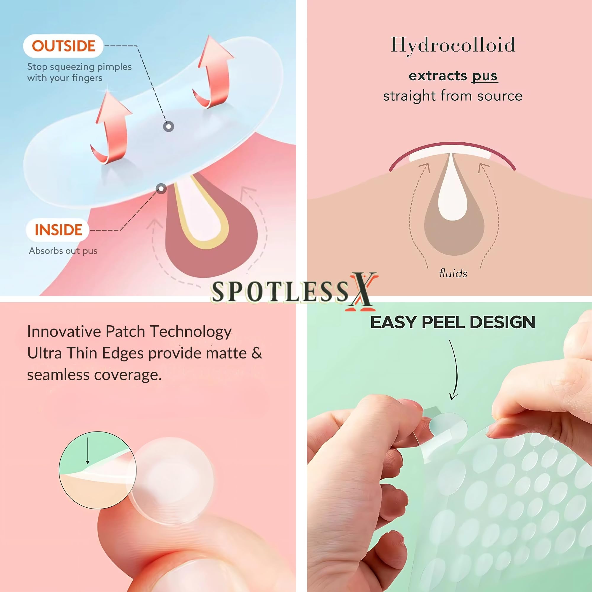 Genérico parche espinilla oculto apto para maquillaje, uso discreto.