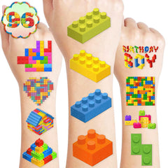 Generico tatuajes temporales bloques de construcción, 8 láminas, excelente para favores de fiesta