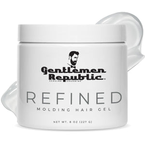 Gel Gentlemen Republic 8oz con brillo 24 horas para un peinado pulido.