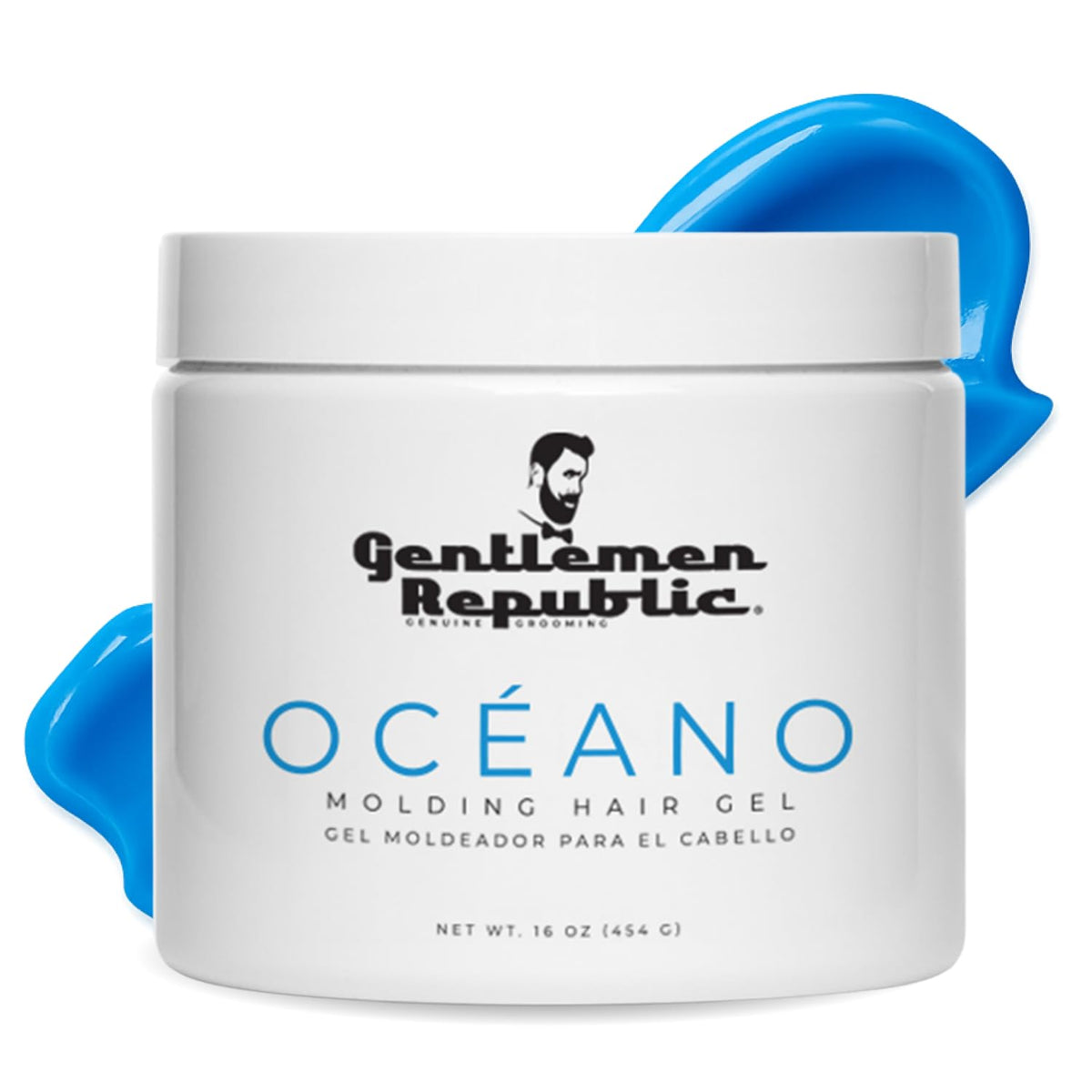 Gel Oceano de Gentlemen Republic, frasco de 16 oz, fijacion duradera para cabello.