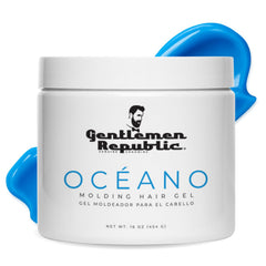 Gel Oceano de Gentlemen Republic, frasco de 16 oz, fijacion duradera para cabello.