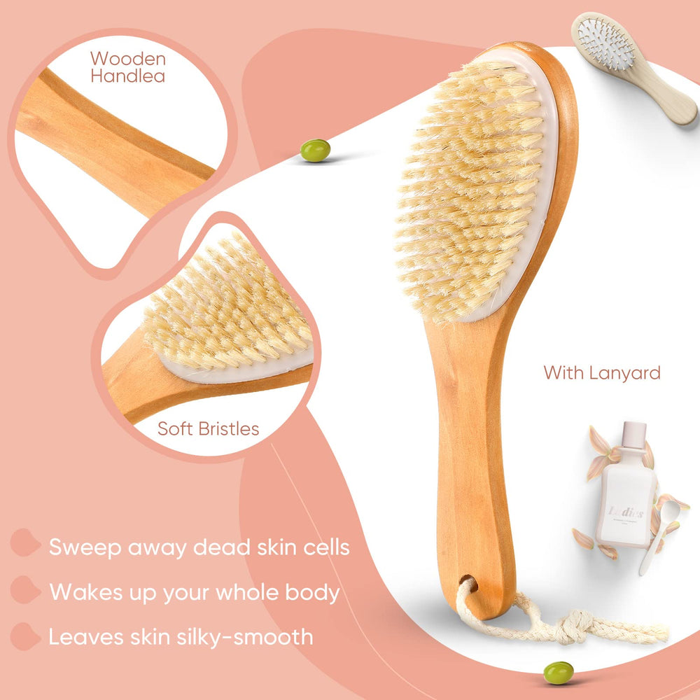 Cepillo Gerrii con cerdas naturales para piernas, mejora la textura de la piel.