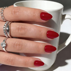 Uñas acrílicas geyakal rojas, diseño listo para aplicación en casa