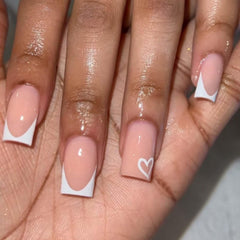 Gifiky uñas frances tono carne en forma coffin, ideal para apariencia natural.