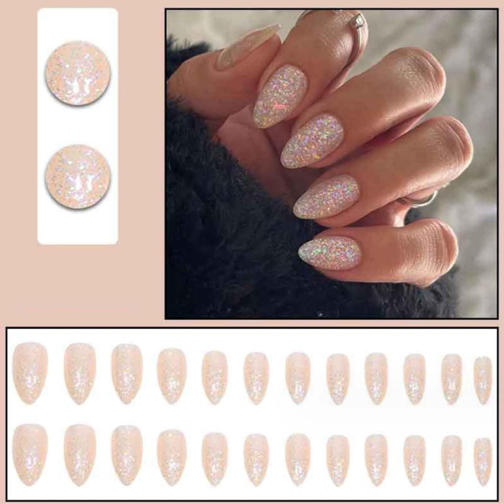 Gifiky uñas press-on almendra con destellos para uso diario.