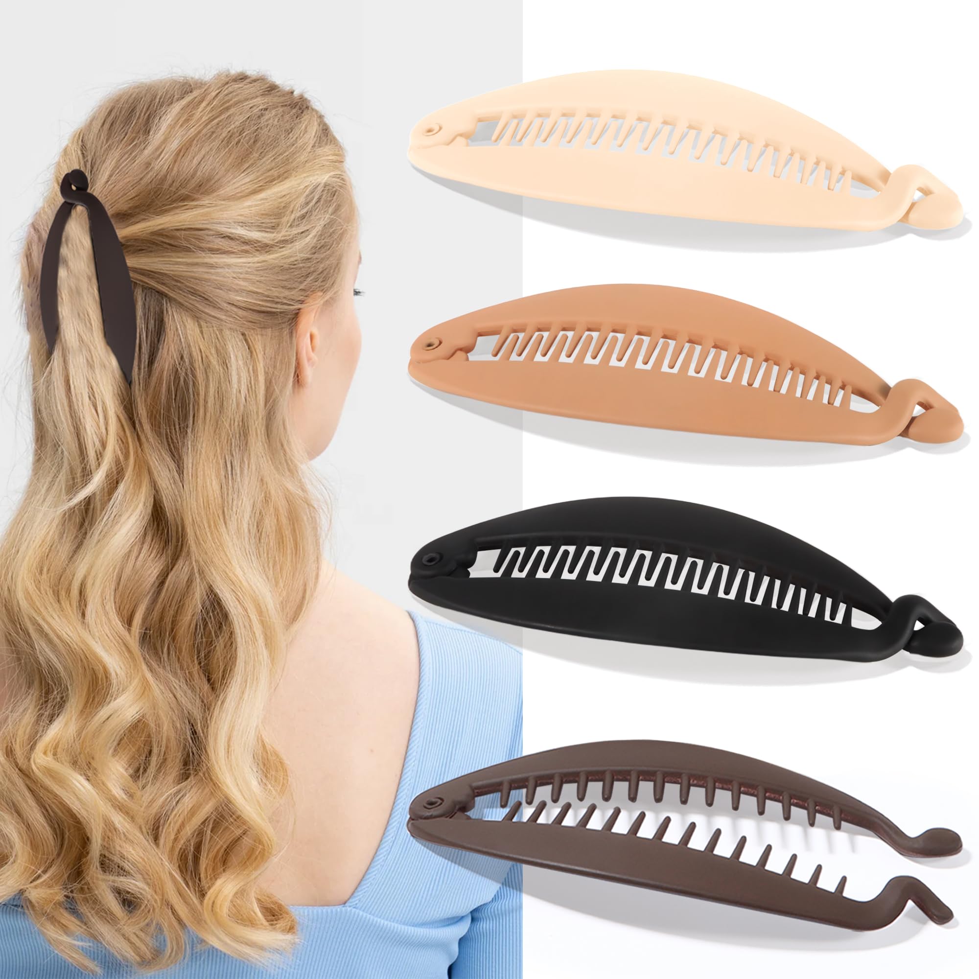 Gift4U clips banana neutros 4 piezas: sujeción estable para peinados voluminosos.