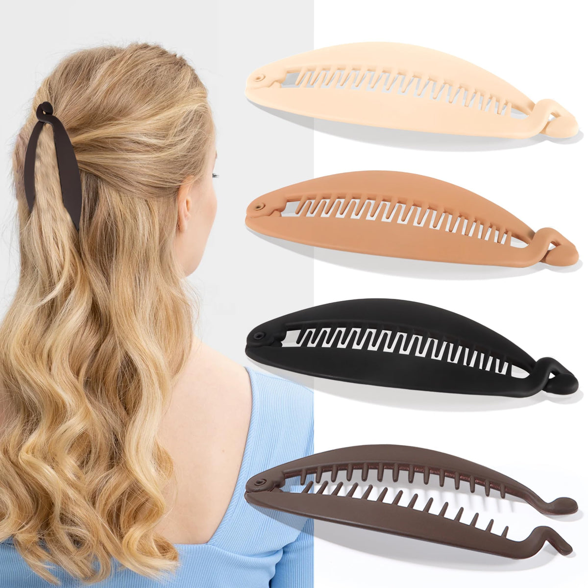 Gift4U clips banana neutros 4 piezas: sujeción estable para peinados voluminosos.