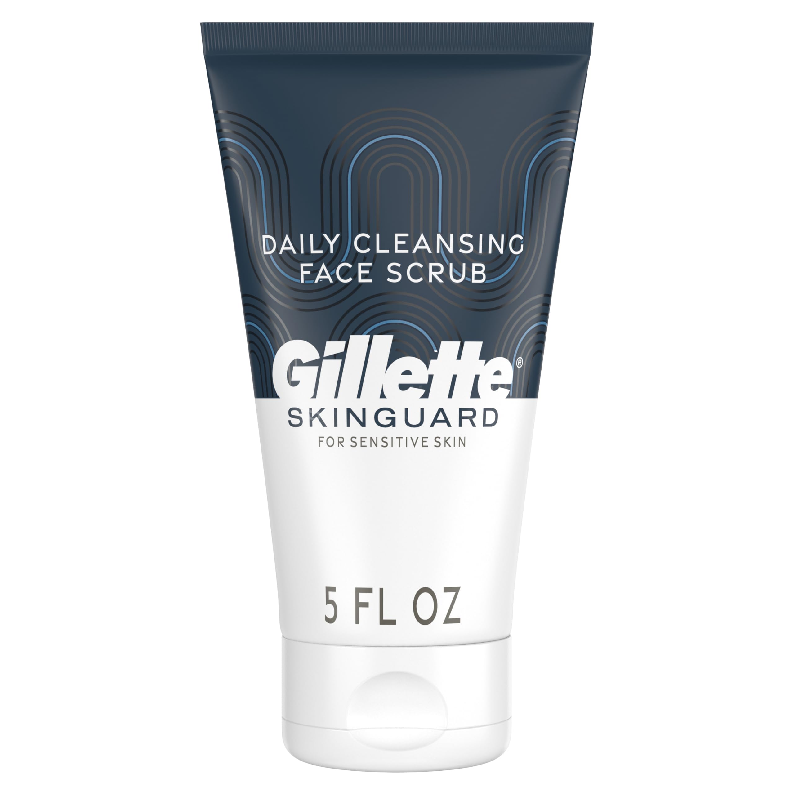 Gillette SkinGuard Face Scrub embalaje externo listo para uso previo al afeitado.