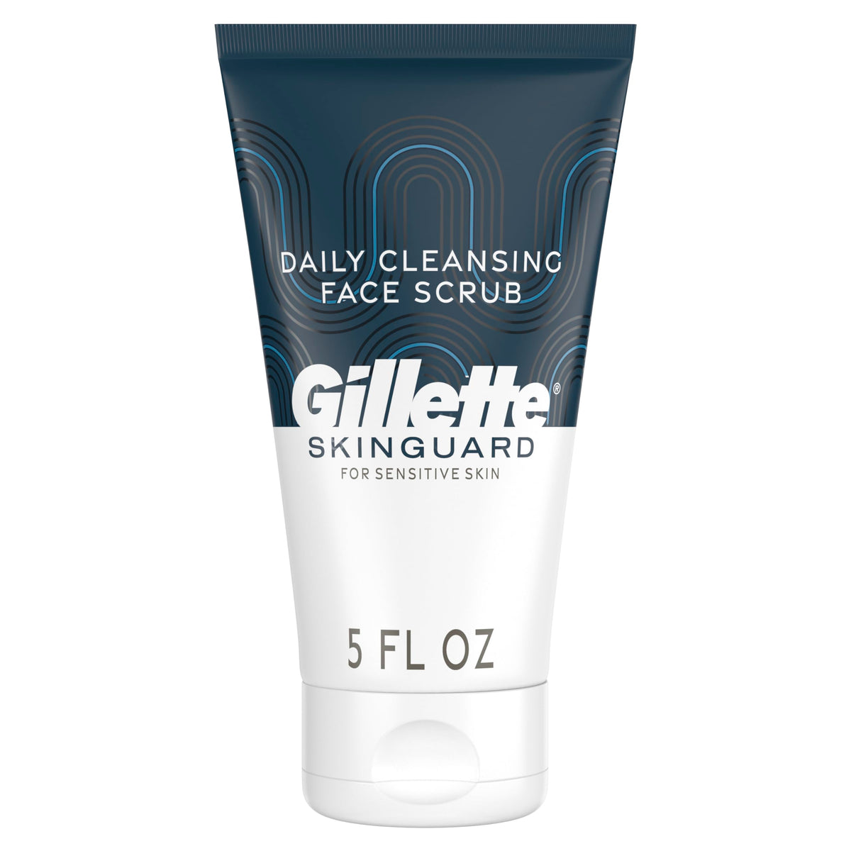 Gillette SkinGuard Face Scrub embalaje externo listo para uso previo al afeitado.