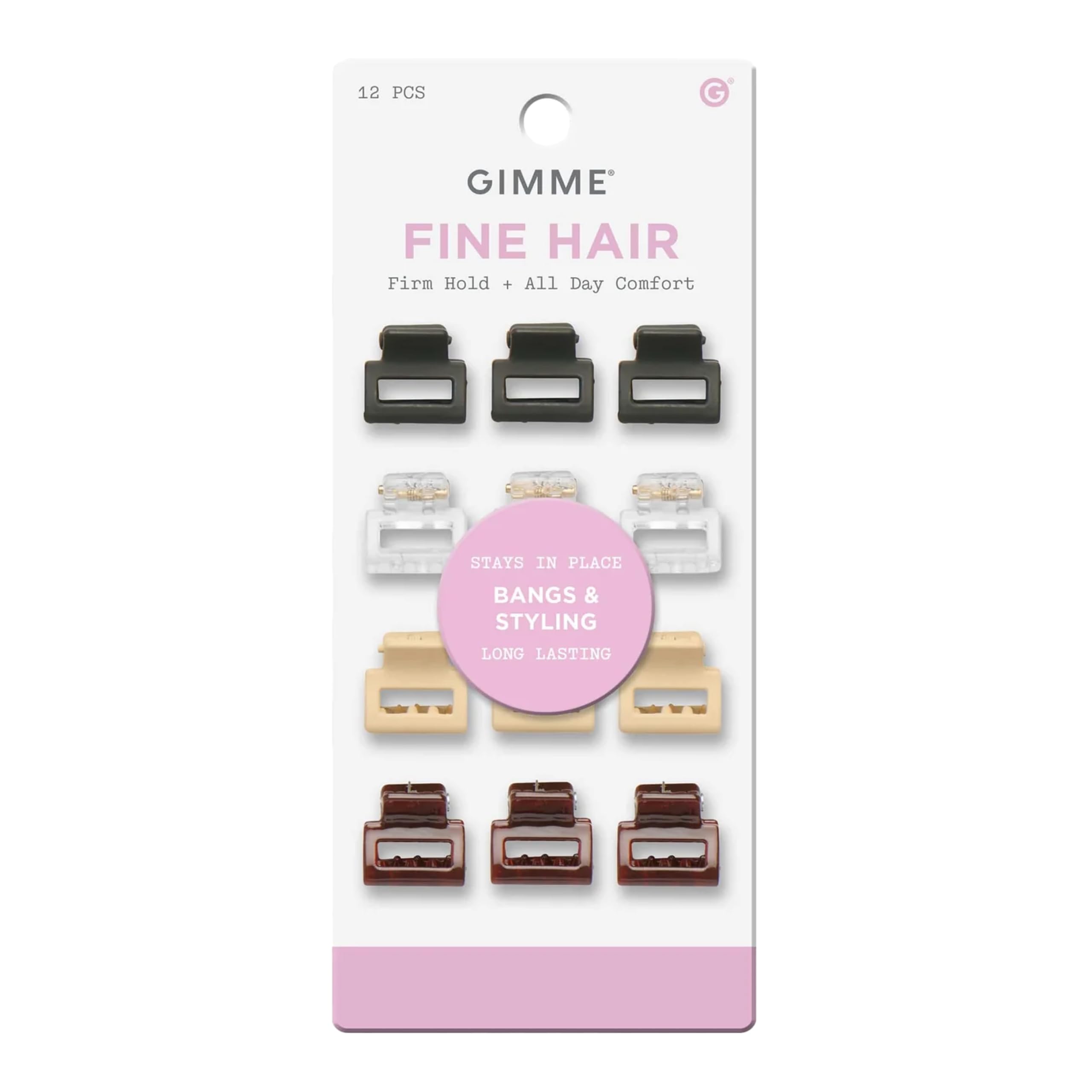 GIMME Beauty Mini Clip Cuadrado para flequillos, agarre firme para cabello fino.