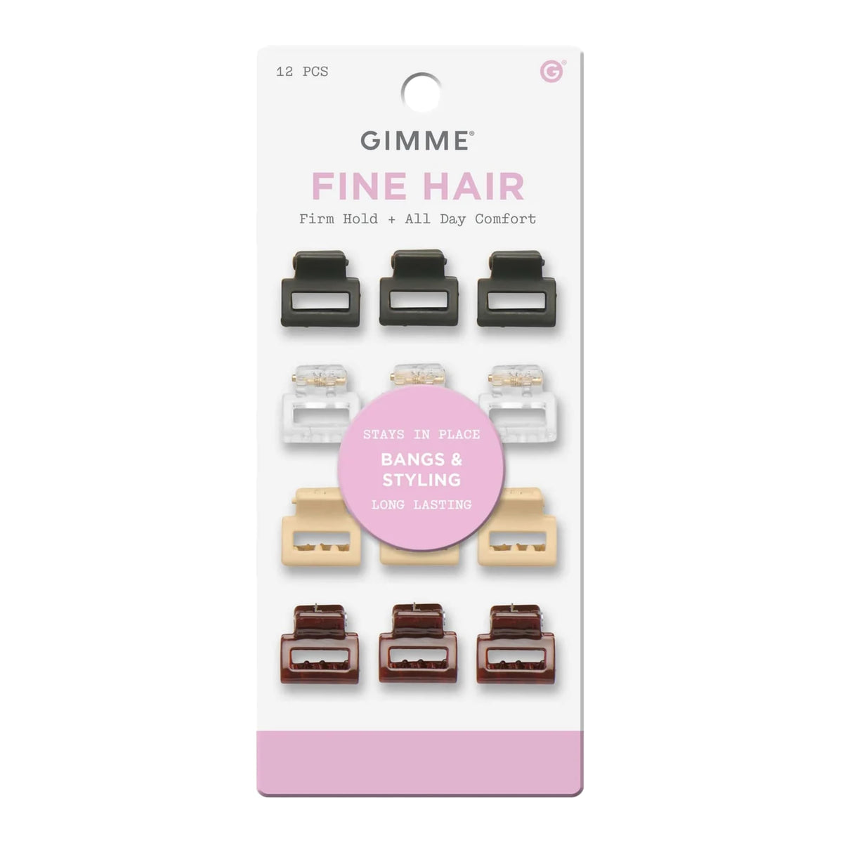 GIMME Beauty Mini Clip Cuadrado para flequillos, agarre firme para cabello fino.
