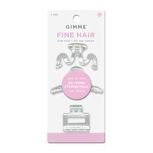Pinza GIMME Beauty para cabello fino, transparente, sujeción suave para uso diario.