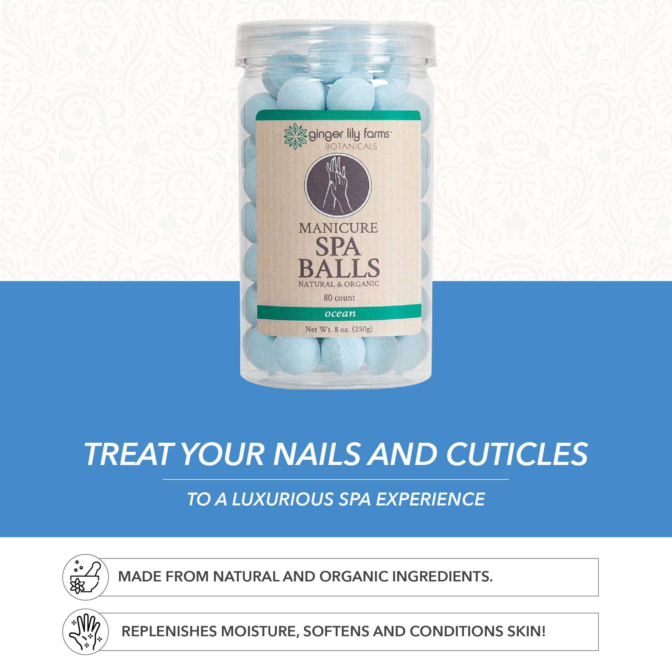Aroma oceánico suave durante el uso de las bolas para manicura en casa.
