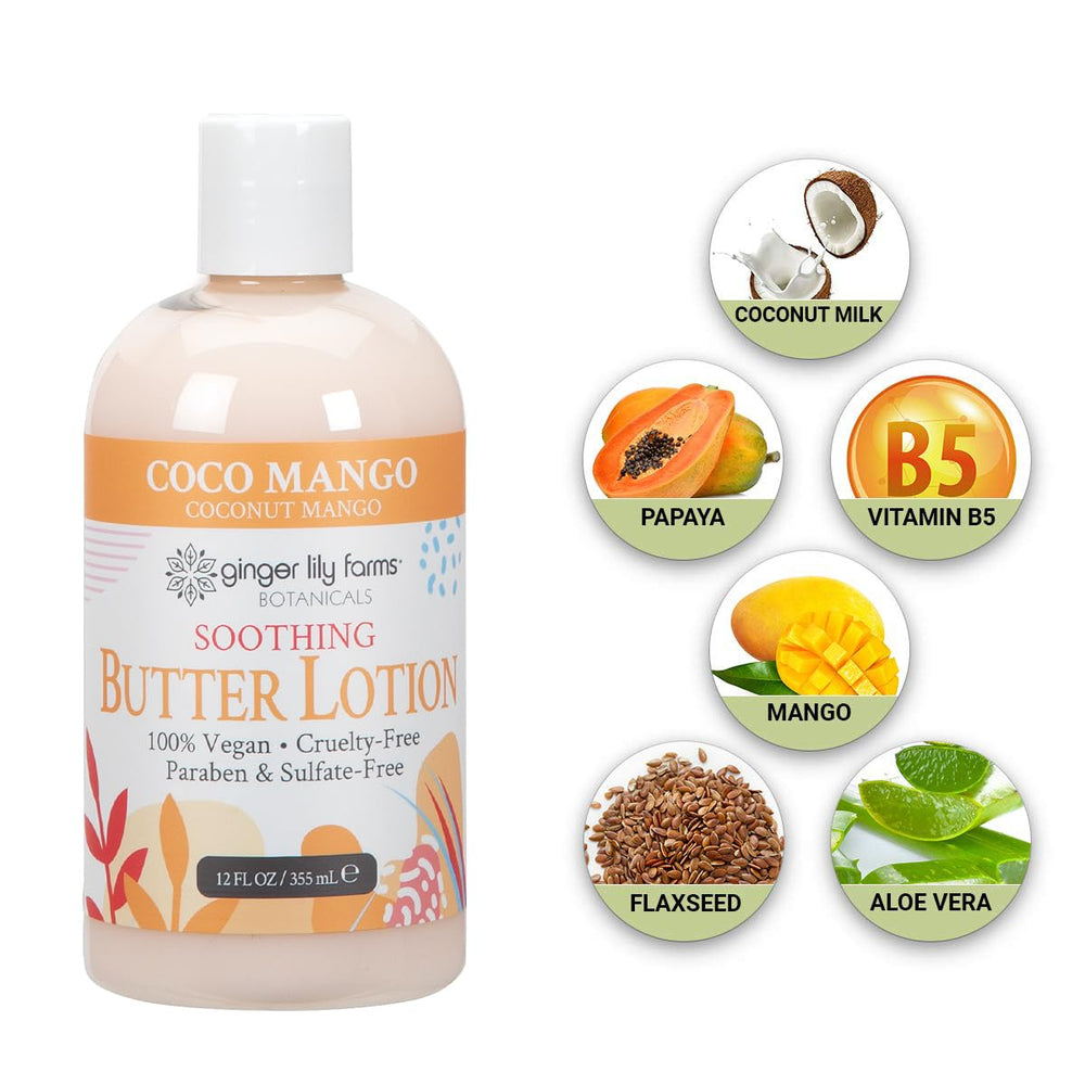 Ginger Lily Farms Botanicals Coco Mango, ingredientes naturales con karité y aloe