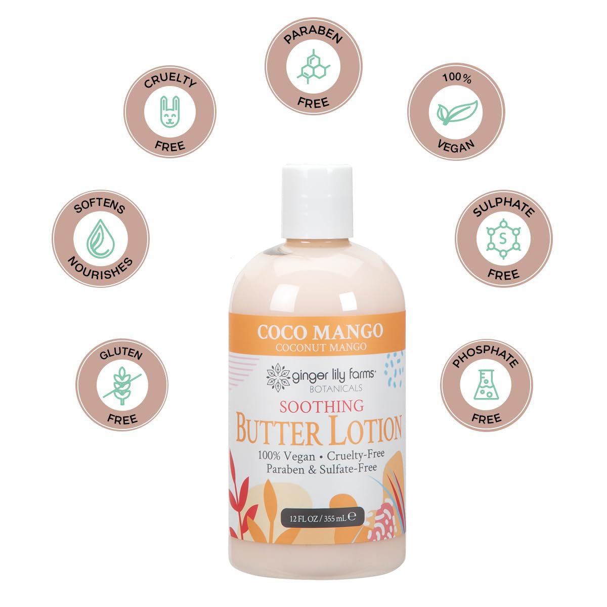 Ginger Lily Farms Botanicals Coco Mango, textura ligera y sensación no grasa