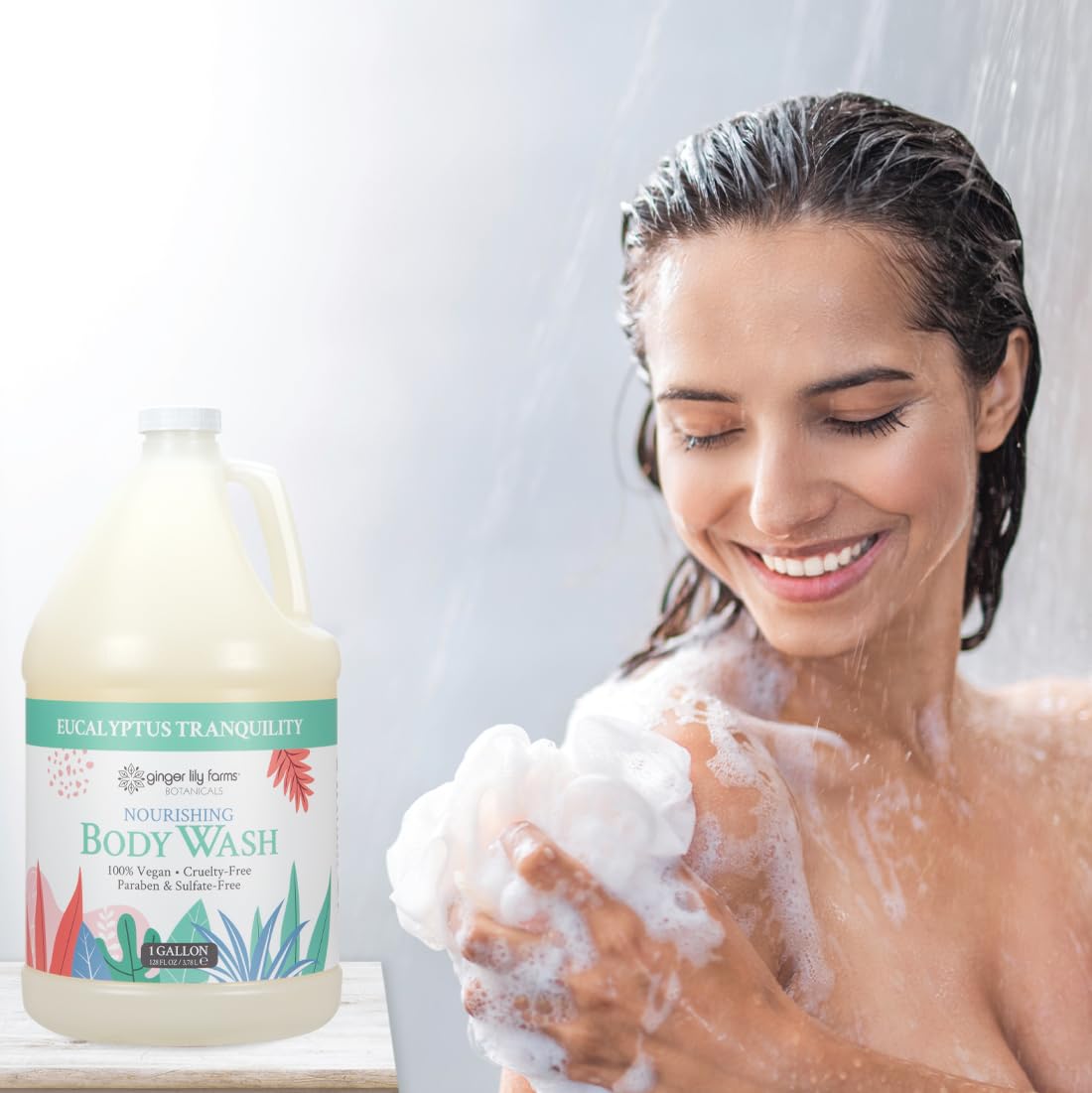 Ginger Lily Farms Botánicos Tamaño galón, ideal para duchas en gimnasios y spas.