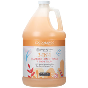 Ginger Lily Farms Botanicals 3 en 1 shampoo, acondicionador y ducha Coco Mango; conveniente para recargas.