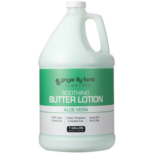 Ginger Lily Farms loción mantequilla galón, absorción rápida para piel seca.