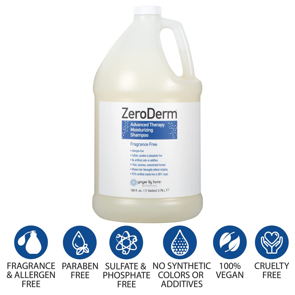 Ginger Lily Farms ZeroDerm Shampoo, aplicacion-una-porcion: uso diario suave para cuero cabelludo sensible