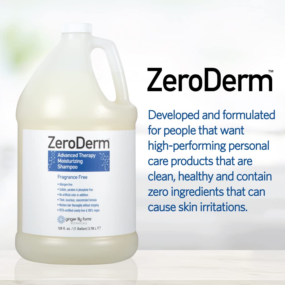 Ginger Lily Farms ZeroDerm Shampoo, etiqueta-detalle: vegano y libre de crueldad