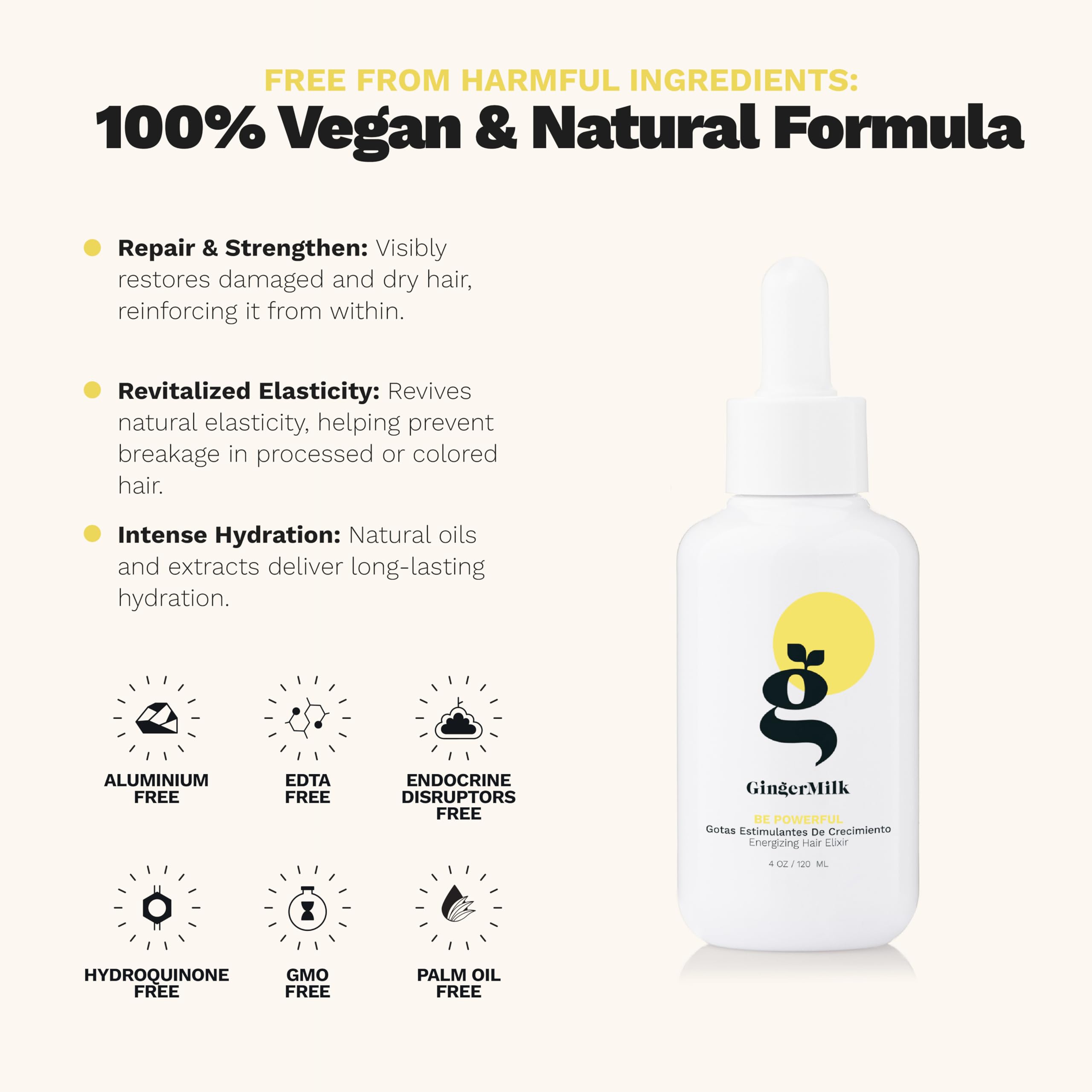 Ginger Milk Natural Care jengibre como ingrediente clave para estimular el cuero cabelludo.