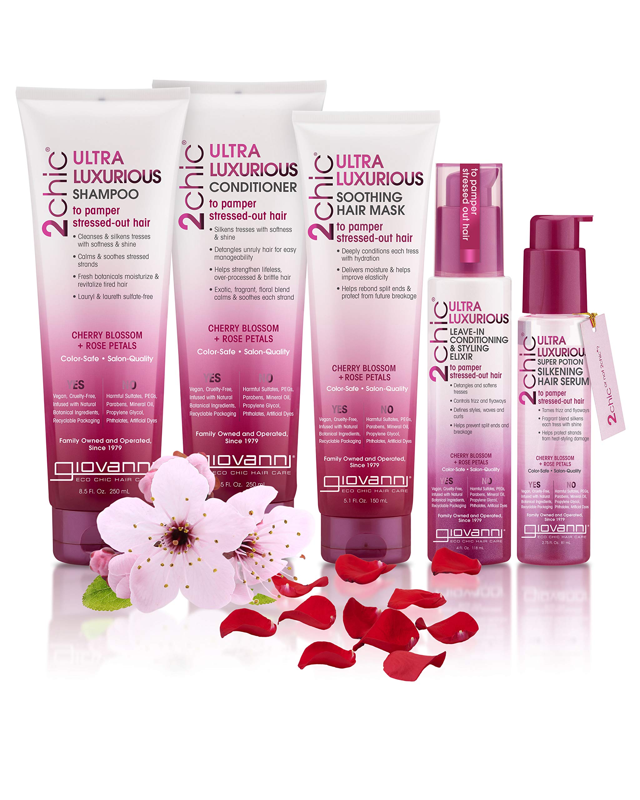 Giovanni 2chic Elixir, extractos de flor de cerezo y pétalos de rosa para suavidad
