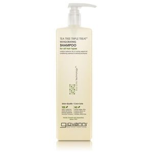 GIOVANNI Shampoo Triple de Árbol de Té, botella 24 oz, revitaliza cuero cabelludo y cabello fresco.