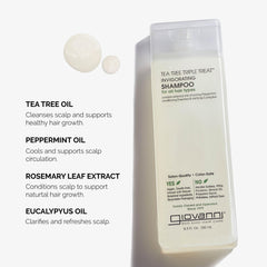 Espuma del Champú Árbol de Té Triple Tratamiento limpia suavemente y define rizos.