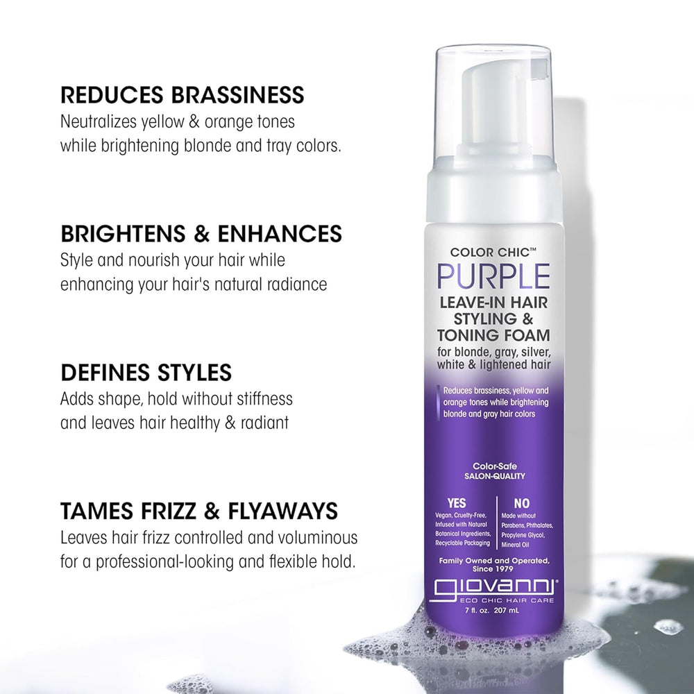 GIOVANNI Color Chic Mousse Purpura, manos aplicando para peinado sencillo.