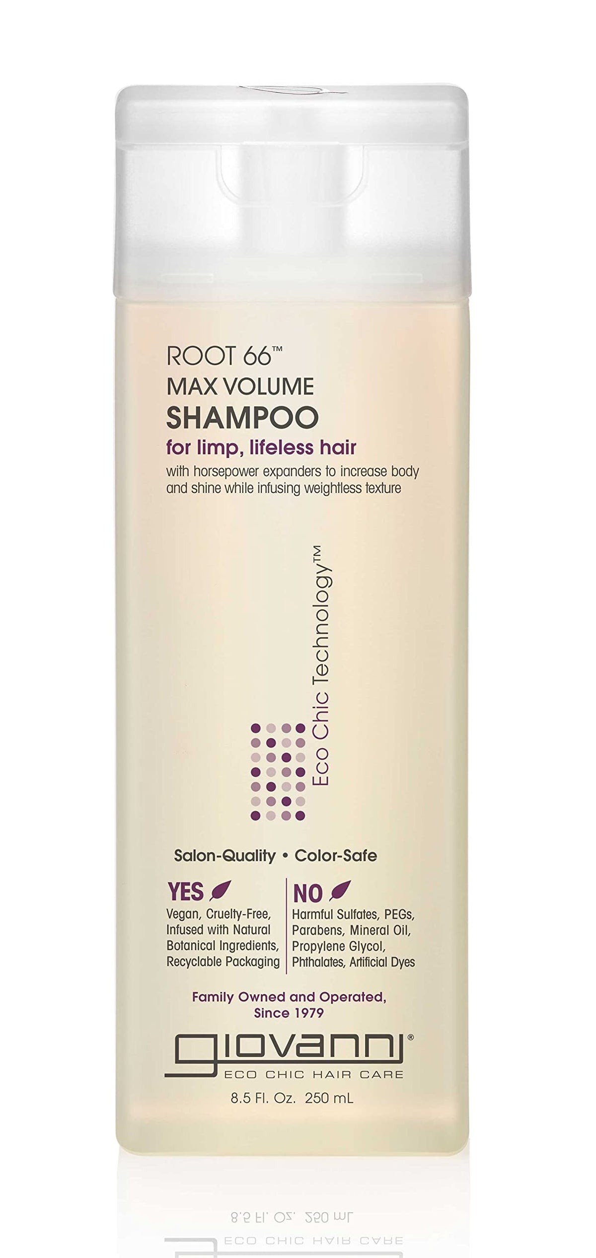 Champú Giovanni Cosmetics Ec Root 66 en botella, limpieza suave para cabello diario.