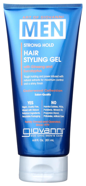 Gel peinado GIOVANNI en bote de 68oz para un acabado natural y duradero.