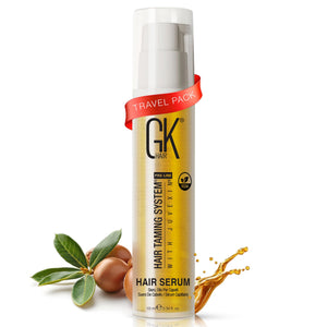 GK HAIR Aceite de Argán para control del frizz en botella de viaje.
