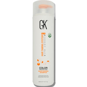 GK HAIR champú vegano para color, botella vertida, protege el color y hidrata.