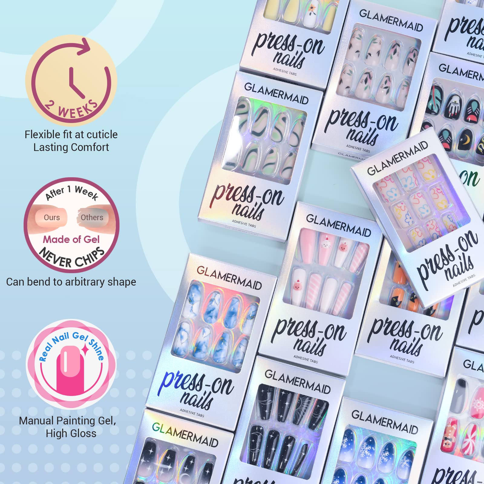 GLAMERMAID kit manicura con uñas postizas reutilizables para cambiar de look