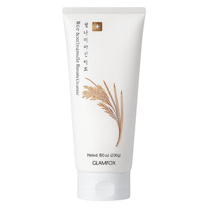 Glamfox limpiador espuma de arroz niacinamida, botella en primer plano para limpieza suave