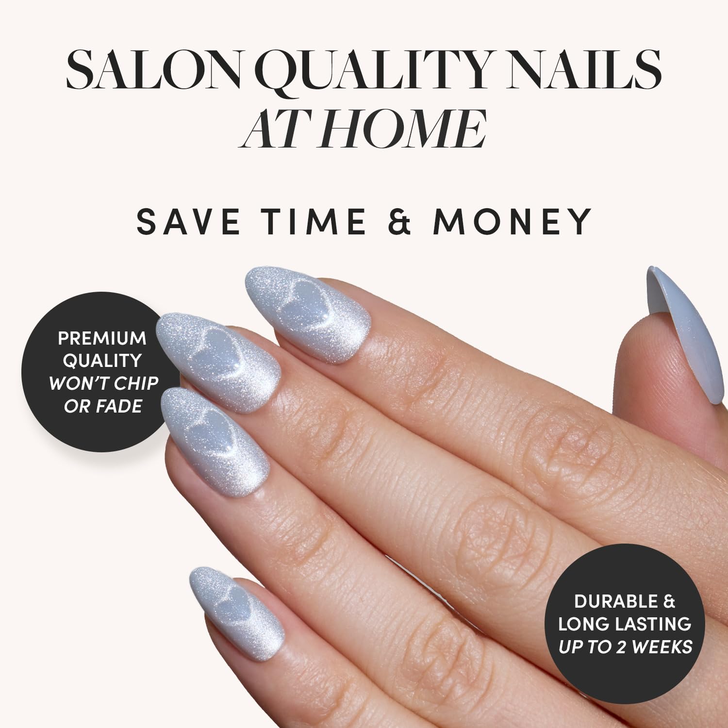 Glamnetic acabado terciopelo azul, suave y sofisticado para uñas modernas.