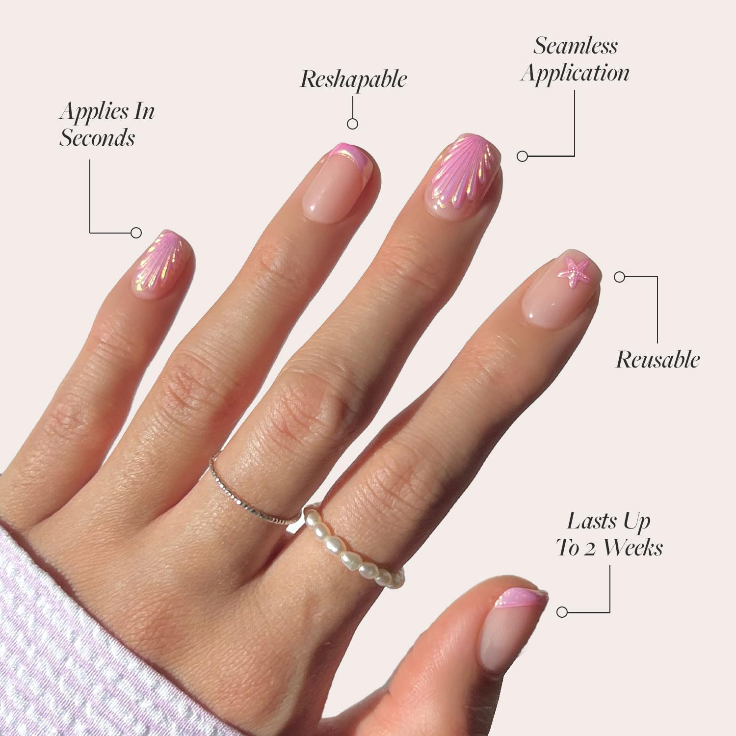 Glamnetic Acentos 3D: estrella, concha y palma para brillo único.