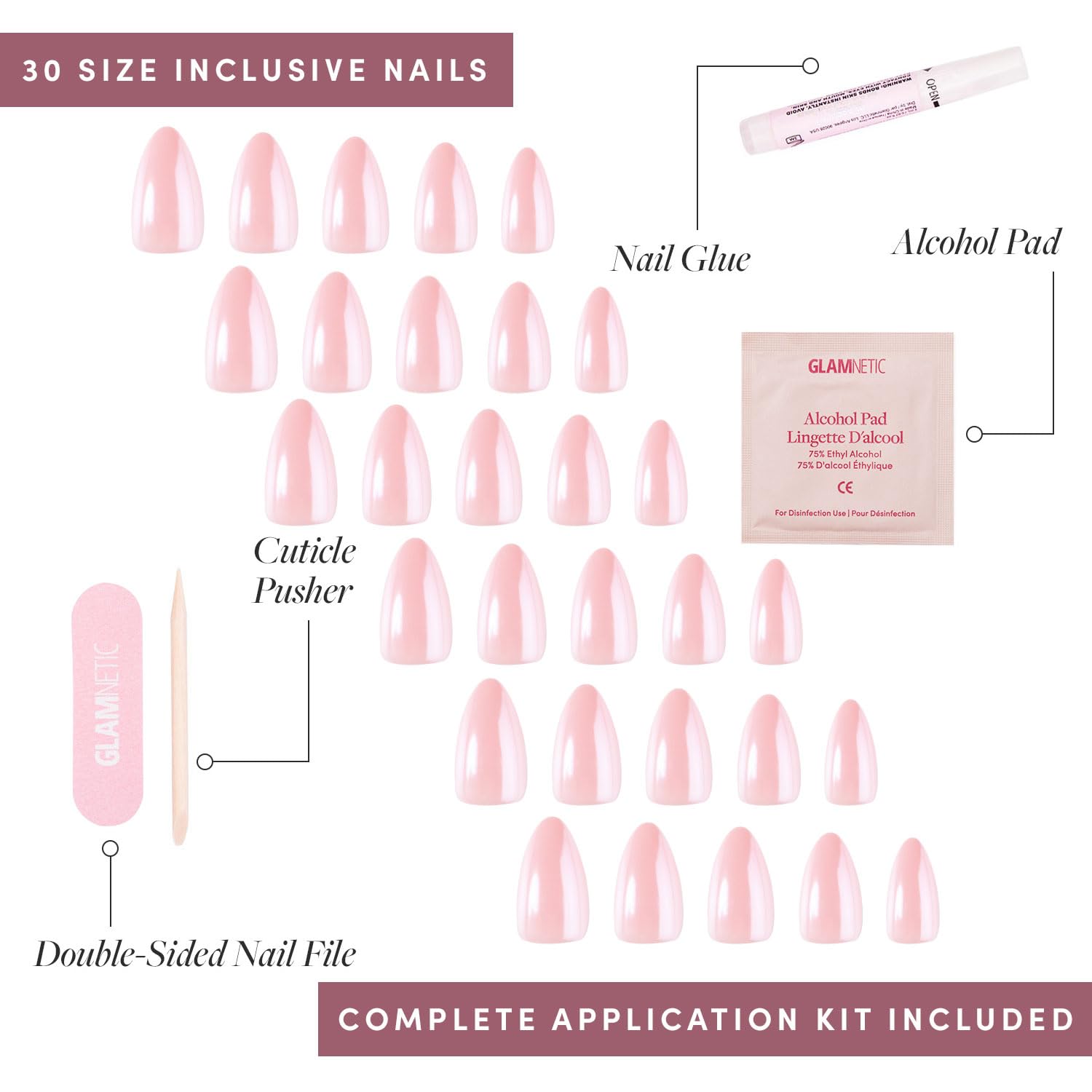 Glamnetic adhesivo y accesorios para fijar uñas con mayor duración.
