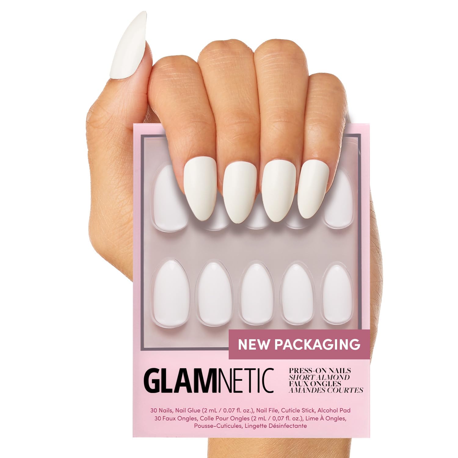 Glamnetic Angel: uñas postizas blanco opaco corto almendra para uso diario