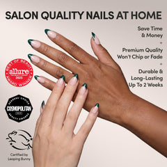 Glamnetic Château: uñas con punta francesa verde oscuro para sofisticación