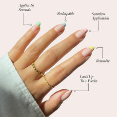 Glamnetic Confetti, forma almendra corta, ajuste cómodo.