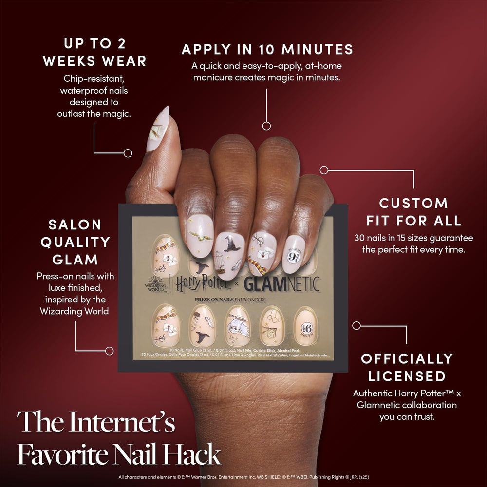 Kit Glamnetic de 30 uñas en 15 tallas para ajuste perfecto.