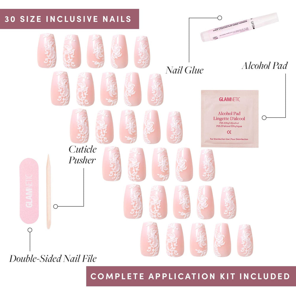 Kit Glamnetic con accesorios y caja de almacenamiento para llevar uñas listas.