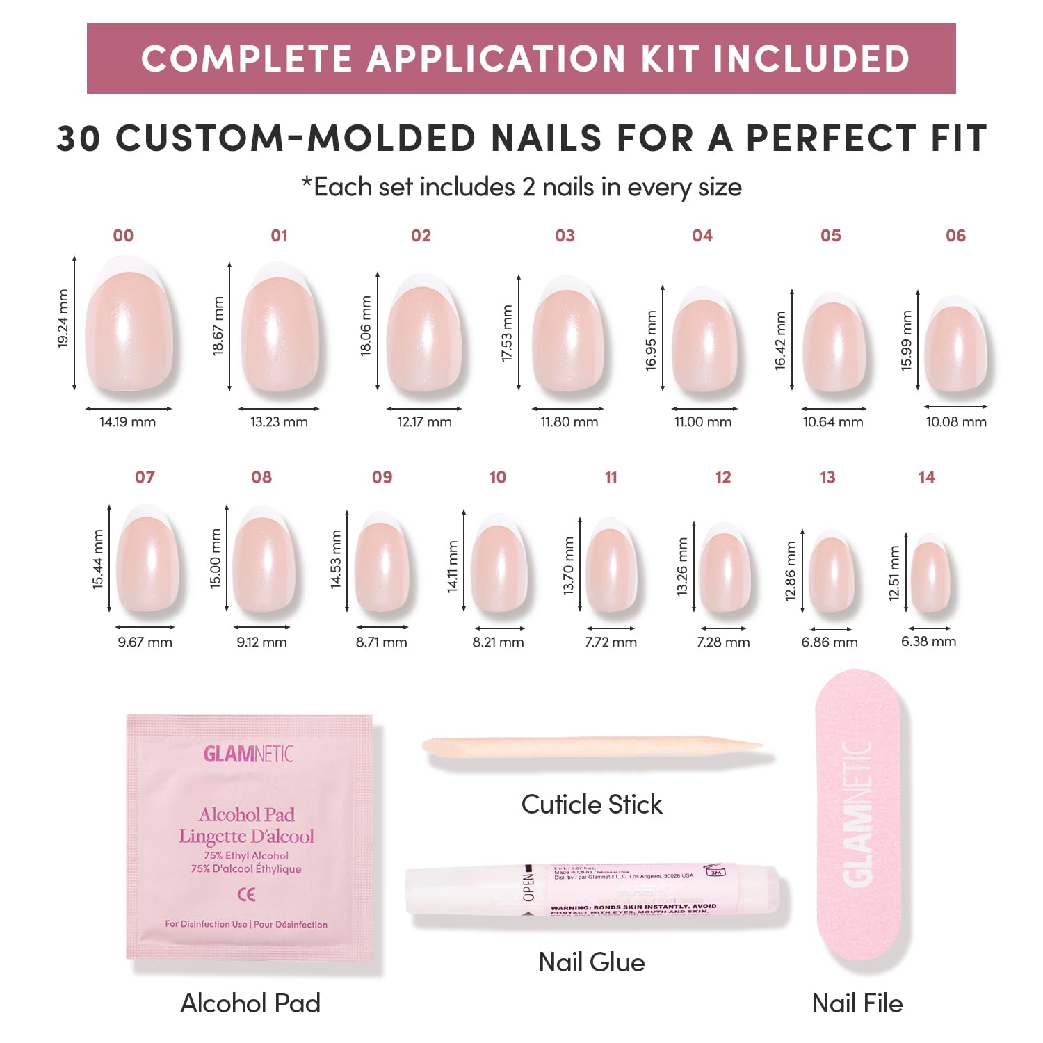 Glamnetic Pearlfect 30 uñas en 15 tallas con estuche y accesorios