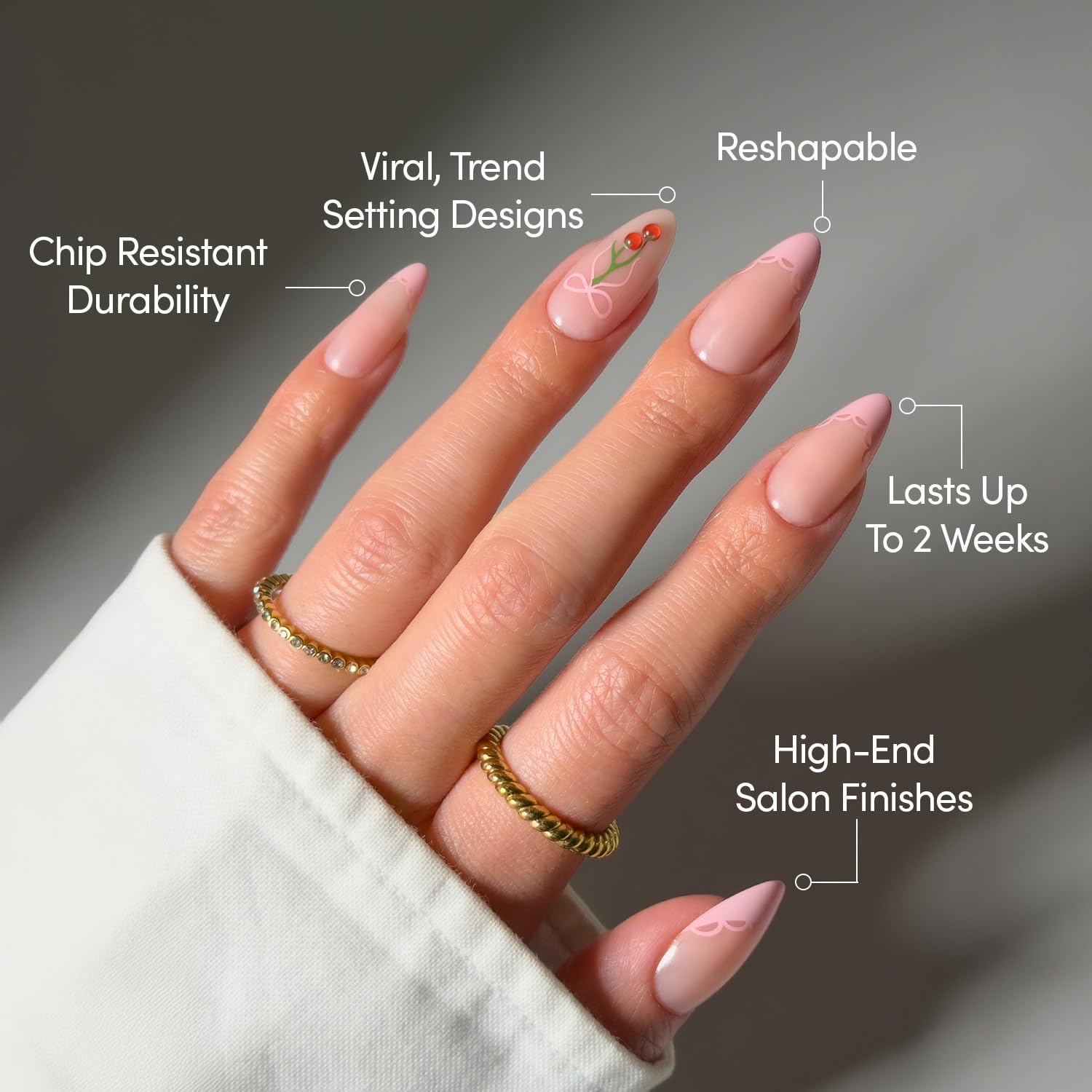 Glamnetic uñas acento cereza en 3D para un estilo llamativo en ocasiones especiales.