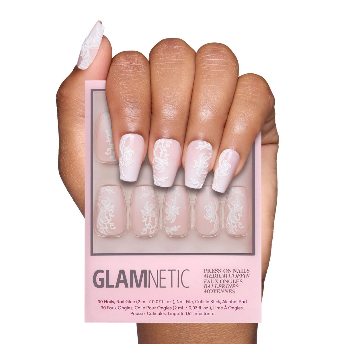 Glamnetic uñas con encaje rosado para un look romántico.