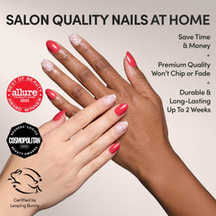 Glamnetic uñas postizas rojas, acabado mate con acentos florales.
