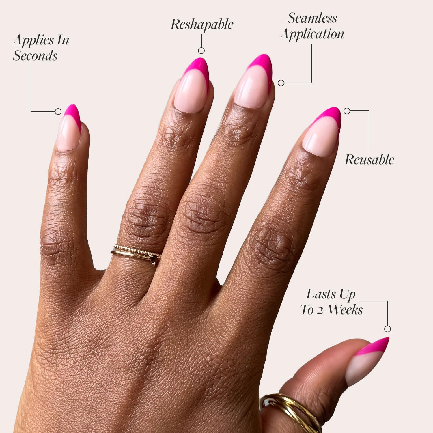 Glamnetic Uñas postizas Sorbet de Frambuesa, forma almendra corta para uso diario.