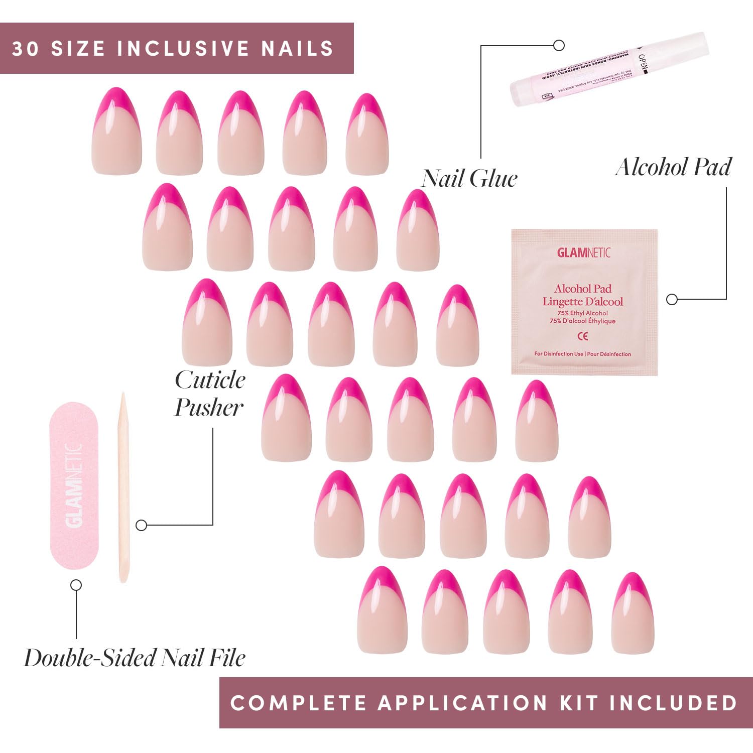Glamnetic Uñas postizas Sorbet de Frambuesa, durabilidad de hasta dos semanas.