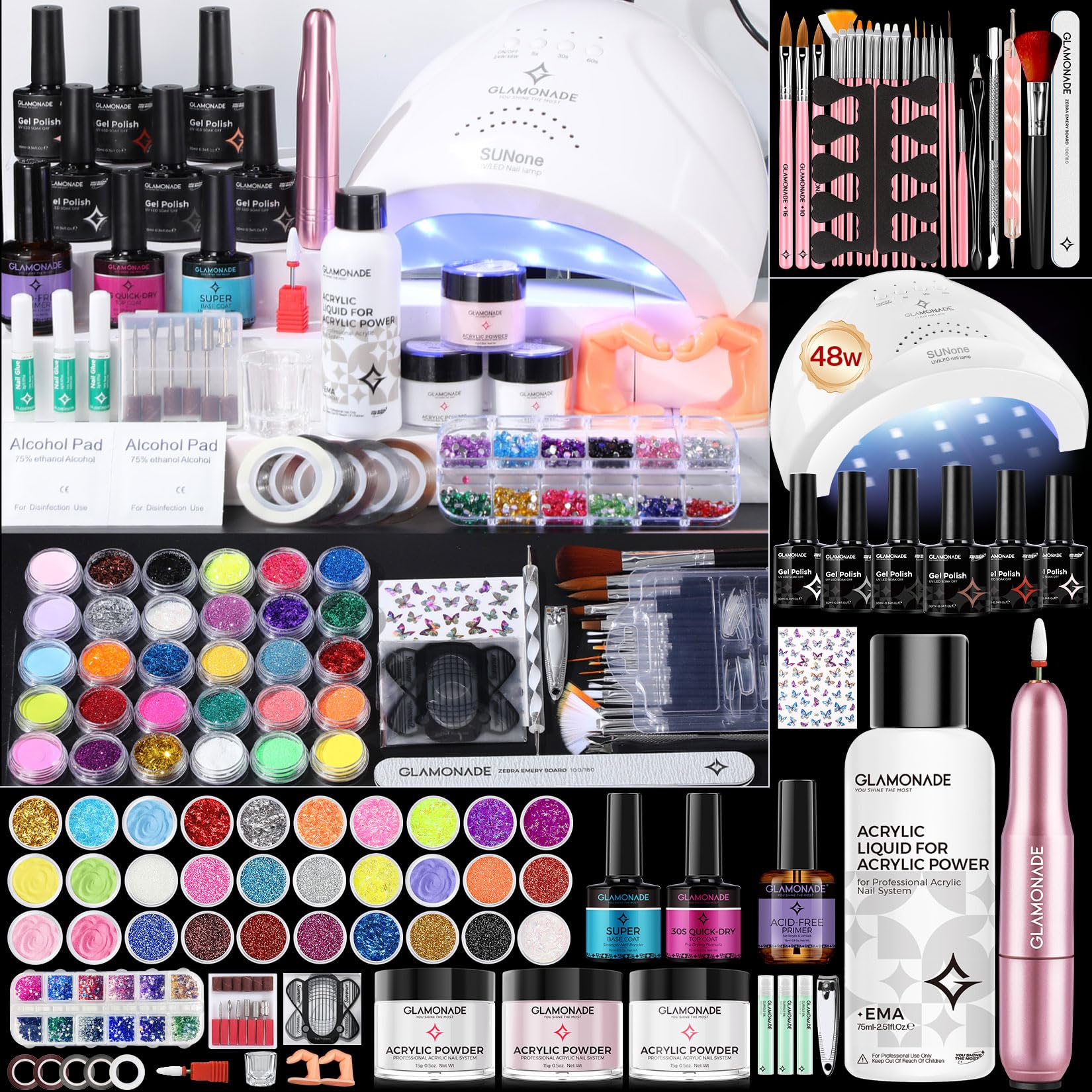 Kit Glamonade para uñas acrílicas, principiantes, todo incluido para empezar con confianza.